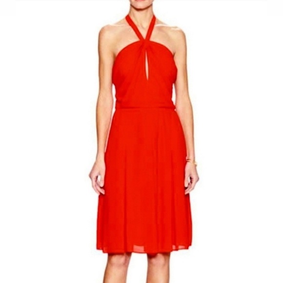 L’AGENCE Matte Crepe Red Halter Neck Tie Pleated Flowy Dress, Size 6, like new - Picture 1 of 12